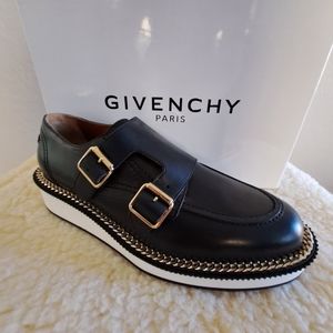 Givenchy Black Leather Monk Strap Derby with Gold Buckles